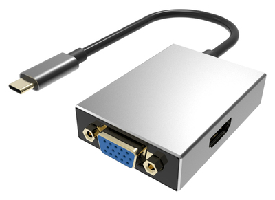 POWERTECH αντάπτορας USB-C σε HDMI/VGA/USB PTH-050, 4K, 5Gbps, γκρι