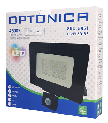 OPTONICA LED προβολέας 5951, με αισθητήρα κίνησης, 50W, 4500K, IP65