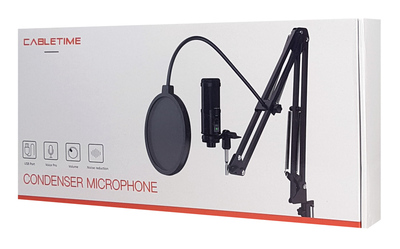 CABLETIME πυκνωτικό μικρόφωνο MP02-AB, με pop φίλτρο & αντιανέμιο, USB
