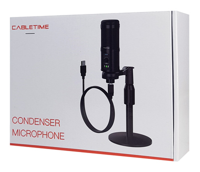 CABLETIME πυκνωτικό μικρόφωνο MP03-AB, με αντιανέμιο & τρίποδα, USB