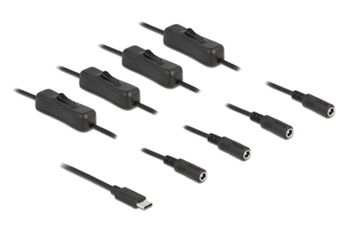 DELOCK καλώδιο USB Type-C σε 4x DC 5.5 x 2.1mm 86802, 1m, μαύρο