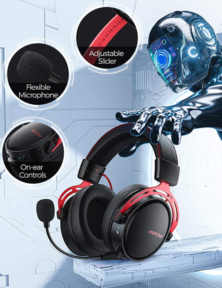 MPOW gaming headset Air 2.4GHz, wireless & wired, mic, μαύρο-κόκκινο