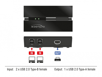 DELOCK USB 2.0 switch 11491, 2x USB Type B σε USB, με μαγνήτη, μαύρο