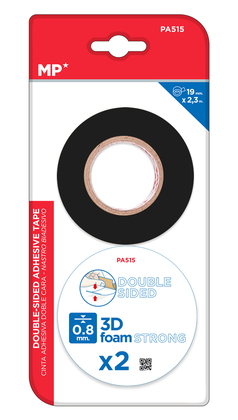 MP foam κολλητική ταινία διπλής όψεως PA515, 19mm, 2.3m, μαύρη, 2τμχ