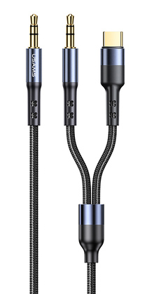 USAMS καλώδιο ήχου 3.5mm σε USB-C & 3.5mm US-SJ555, 1.2m, μαύρο