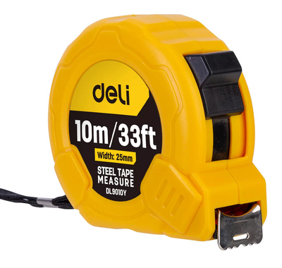 DELI μέτρο DL9010Y, με κλείδωμα & clip ζώνης, 10m/33ft x 25mm