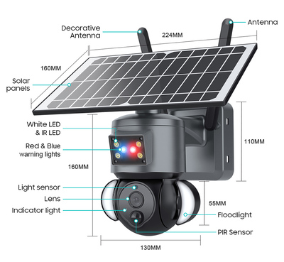 SECTEC smart ηλιακή κάμερα ST-S528M-4G-3MASR με προβολείς, 3MP, 4G, PTZ