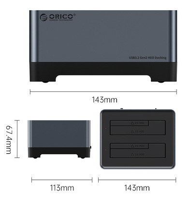 ORICO docking station 5828C3-C, clone function, 2x HDD/SSD, 10Gb/s, RGB