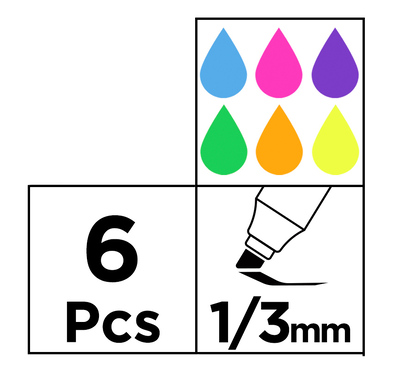 MP μαρκαδόροι υπογράμμισης PE519, διάφορα χρώματα, 1/3mm, 6τμχ