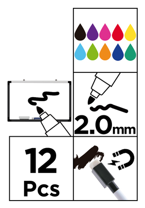 MP χρωματιστοί μαρκαδόροι ασπροπίνακα PE128-03, πάχος μύτης 2mm, 12τμχ