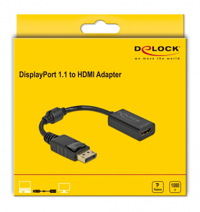 DELOCK αντάπτορας DisplayPort σε HDMI 61011, 1080p/60Hz, Passive, μαύρος