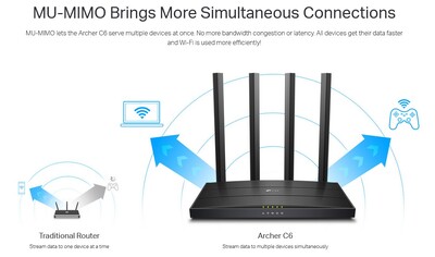 TP-LINK Router Archer C6, Wi-Fi 1200Mbps AC1200, MU-MIMO, Ver. 4.0