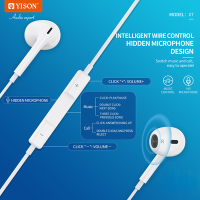 YISON earphones με μικρόφωνο X7, Lightning σύνδεση, Φ14mm, 1.2m, λευκά