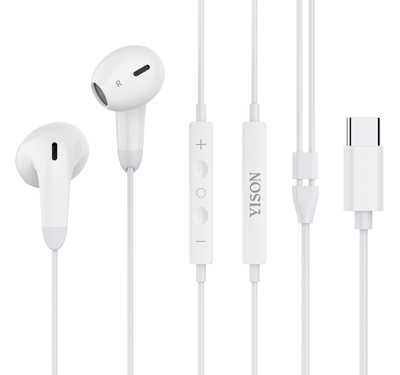 YISON earphones με μικρόφωνο X8, USB-C σύνδεση, Φ13mm, 1.2m, λευκά