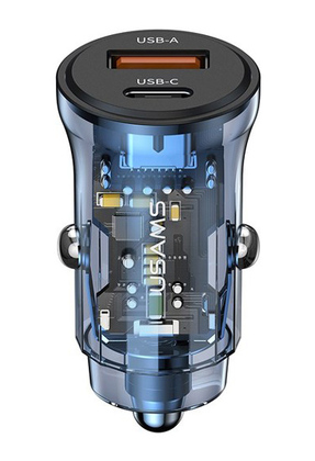 USAMS φορτιστής αυτοκινήτου US-CC164, USB & USB-C, 30W, μπλε