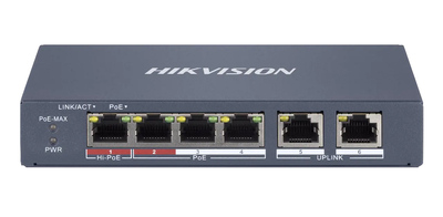 HIKVISION Managed switch DS-3E1106HP-EI, 4x PoE & 2x RJ45 ports, 100Mbps