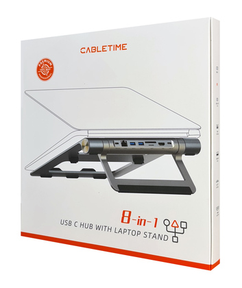 CABLETIME docking station CT-HUBS7-AG με βάση laptop, 8 θυρών, γκρι