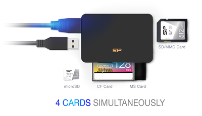 SILICON POWER card reader U3 για SD/microSD/MMC/CF/MS, USB 3.2, μαύρο