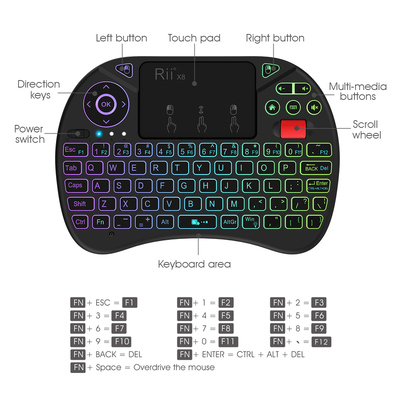 RIITEK ασύρματο πληκτρολόγιο Mini X8 με touchpad, RGB backlit, 2.4GHz
