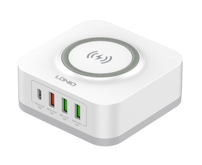 LDNIO σταθμός φόρτισης AW004, USB-C/3x USB/wireless, 32W, PD/QC, λευκός