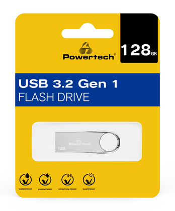 POWERTECH USB Flash Drive PT-1123, 128GB, USB 3.2, ασημί