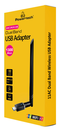 POWERTECH ασύρματος USB αντάπτορας δικτύου PT-1132, 1300Mbps, 2.4/5GHz