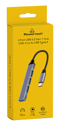 POWERTECH USB hub PT-1113, 4x θυρών, 5Gbps, USB-C σύνδεση, γκρι