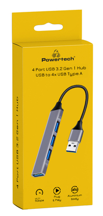 POWERTECH USB hub PT-1114, 4x θυρών, 5Gbps, USB σύνδεση, γκρι