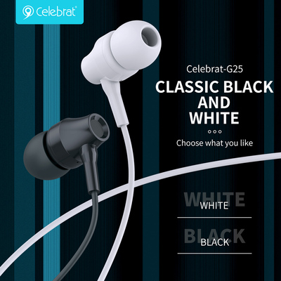 CELEBRAT earphones με μικρόφωνο G25, 3.5mm σύνδεση, Φ10mm, 1.2m, λευκά