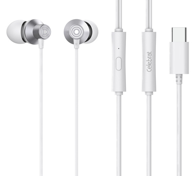 CELEBRAT earphones με μικρόφωνο D15, USB-C σύνδεση, Φ10mm, 1.2m, λευκά