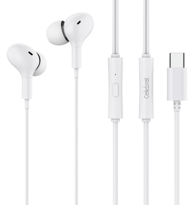 CELEBRAT earphones με μικρόφωνο D13, USB-C σύνδεση, Φ10mm, 1.2m, λευκά