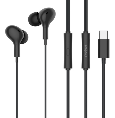 CELEBRAT earphones με μικρόφωνο D13, USB-C σύνδεση, Φ10mm, 1.2m, μαύρα