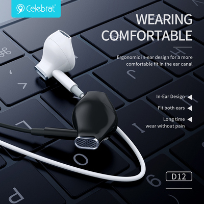 CELEBRAT earphones με μικρόφωνο D12, USB-C σύνδεση, Φ14.2mm, 1.2m, λευκά