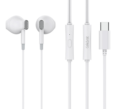CELEBRAT earphones με μικρόφωνο D12, USB-C σύνδεση, Φ14.2mm, 1.2m, λευκά