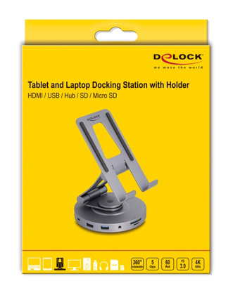 DELOCK docking station 88017 με βάση tablet, 8 θυρών, 60W PD, 4K, γκρι