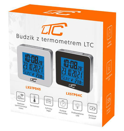 LTC ψηφιακό ρολόι LXSTP04C με ξυπνητήρι & θερμόμετρο, επιτραπέζιο, μαύρο