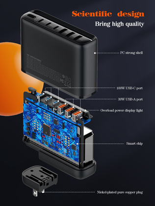 LDNIO σταθμός φόρτισης A6140C, 3x USB-C/3x USB, 140W, PD/QC, GaN, μαύρος