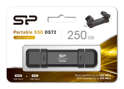 SILICON POWER εξωτερικός SSD DS72, USB/USB-C, 250GB 1050-850MBps, μαύρο