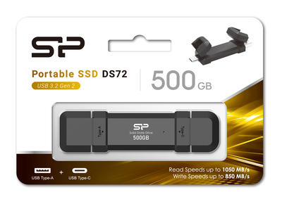 SILICON POWER εξωτερικός SSD DS72, USB/USB-C, 500GB, 1050-850MBps, μαύρο