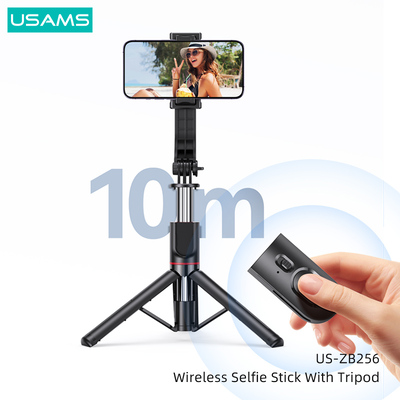 USAMS selfie stick US-ZB256 με τρίποδο, έως 113cm, Bluetooth, μαύρο