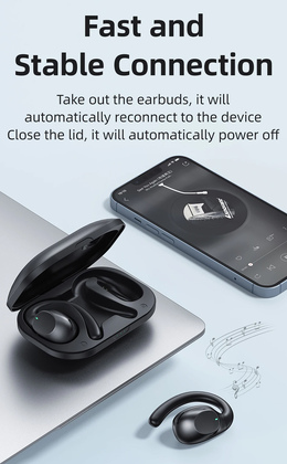 USAMS earphones με θήκη φόρτισης EM20, Open Wearable Stereo, μαύρα