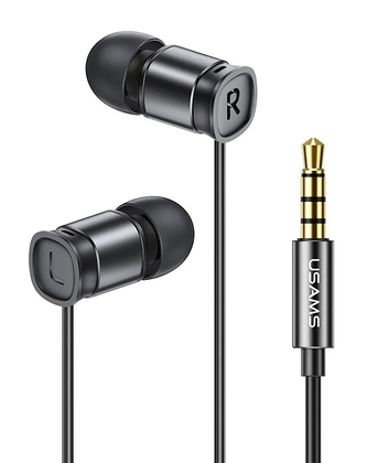 USAMS earphones με μικρόφωνο EP-46, 3.5mm σύνδεση, Φ6mm, 1.2m, μαύρα