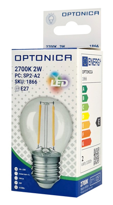 OPTONICA LED λάμπα G45 1866, Filament, 2W, 2700K, 200lm, E27