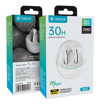 CELEBRAT earphones με θήκη φόρτισης W51, True Wireless, Φ13mm, λευκά