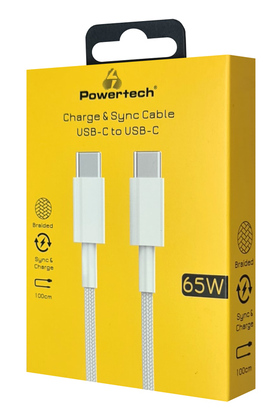 POWERTECH καλώδιο USB-C PTR-0181, 65W, 480Mbps, 1m, λευκό