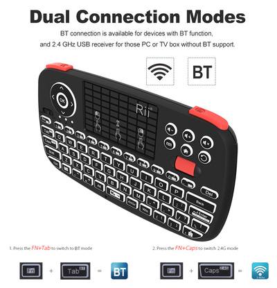 RIITEK ασύρματο mini πληκτρολόγιο i4, backlit, Bluetooth & 2.4GHz, μαύρο