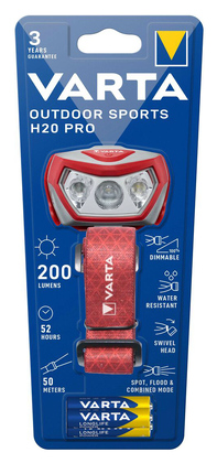VARTA LED φακός κεφαλής Outdoor Sports H20 Pro, 200lm, IPX4, κόκκινος