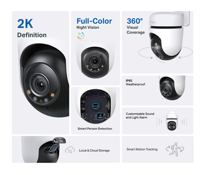 TP-LINK smart κάμερα Tapo C510W, 2K, PTZ, Wi-Fi, IP65, Ver. 1.0