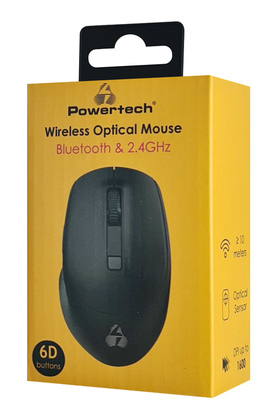 POWERTECH ασύρματο ποντίκι PT-1164, 2.4GHz & Bluetooth, 1600DPI, μαύρο
