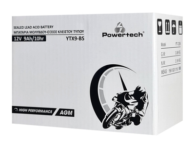 POWERTECH μπαταρία μολύβδου μοτοσυκλέτας PT-1206, 12V 9Ah, AGM, YTX9-BS